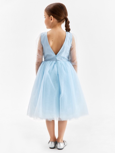 Платье нарядное для девочки MINAKU: PartyDress, голубое, рост 116-122 см