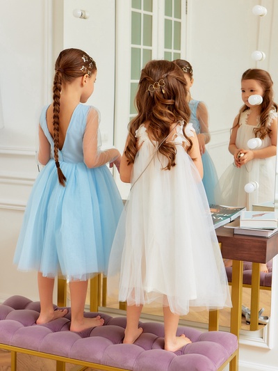 Платье нарядное для девочки MINAKU: PartyDress, голубое, рост 128-134 см