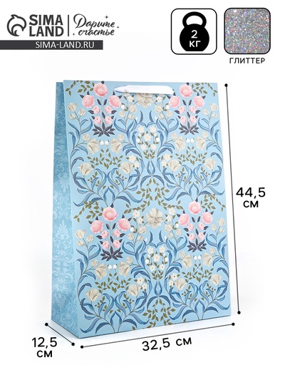 Пакет ламинированный «Цветы», глиттер, 32.5×12.5×44.5 см