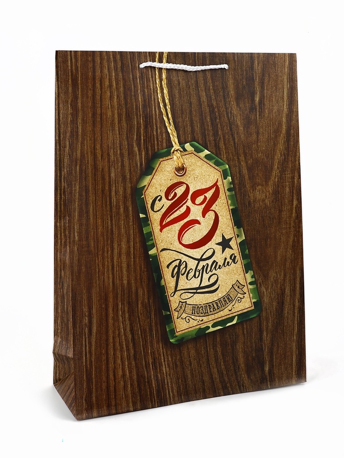 Пакет подарочный ламинированный «С 23 февраля», L 28×38×9 см - Фото 1
