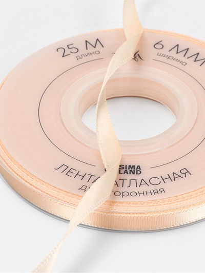 Лента атласная TEIRA, двухсторонняя, 6 мм, 25±1 м, бежевая №112