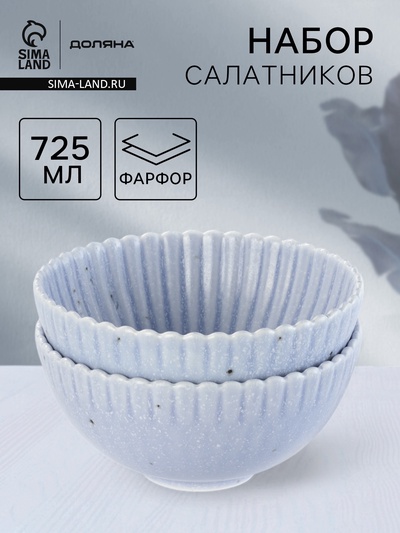 Салатники Доляна «Коралл», d=16.1 см, набор 2 шт., фарфор, голубые