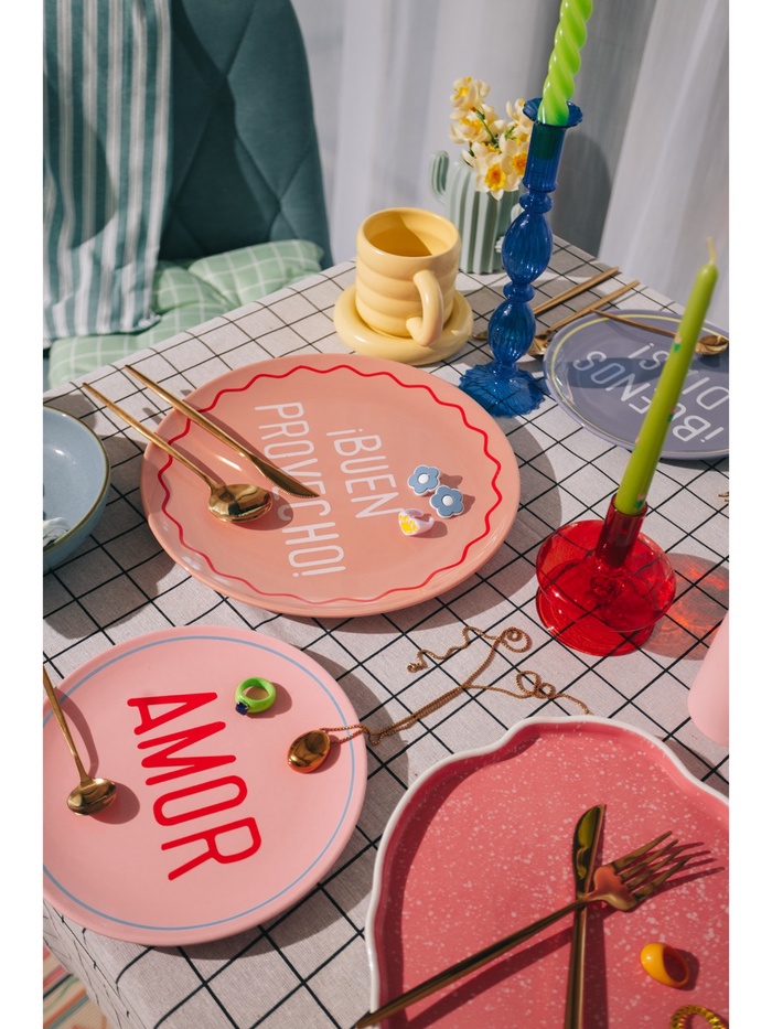 Тарелки SL Home «Уроки испанского: Amor - Te amo», d=22 см, набор 2 шт., фарфор, белые, розовые - фото 114592280