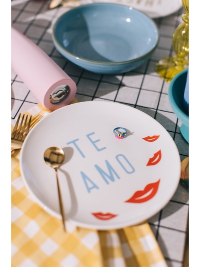 Тарелки SL Home «Уроки испанского: Amor - Te amo», d=22 см, набор 2 шт., фарфор, белые, розовые