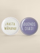 Тарелки SL Home «Уроки испанского: ¡Hasta mañana - Buenos dias», d=22 см, набор 2 шт., фарфор, белые, фиолетовые - Фото 2