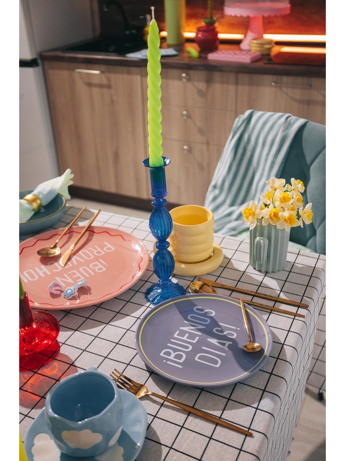 Тарелки SL Home «Уроки испанского: ¡Hasta mañana - Buenos dias», d=22 см, набор 2 шт., фарфор, белые, фиолетовые - фото 114592274