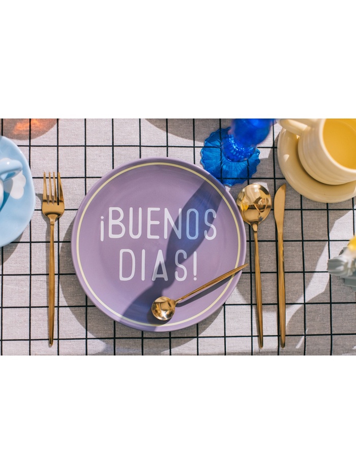 Тарелки SL Home «Уроки испанского: ¡Hasta mañana - Buenos dias», d=22 см, набор 2 шт., фарфор, белые, фиолетовые - фото 114592277
