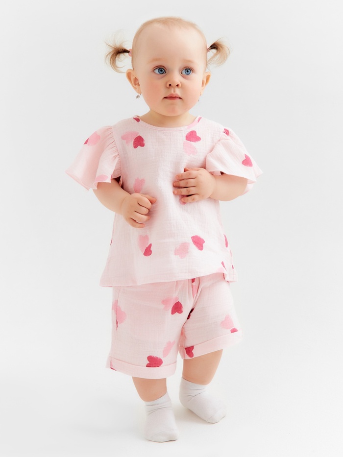 Костюм для девочки из муслина «Крошка Я. Сердечки», рост 80