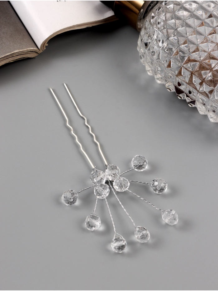 Шпилька для волос QF «Эмилия», шарики, 9×5 см, прозрачная - Фото 1