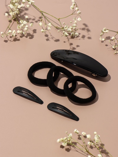 Набор для волос QF «Авиталь», 3 резинки 6 см, заколка - автомат 9 см, 2 заколки 4.5 см, чёрный