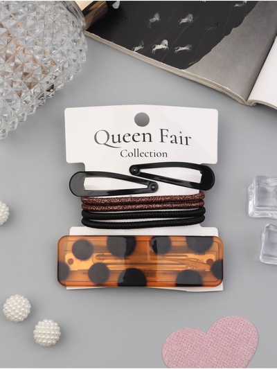 Набор для волос QF «Флоренс лео», 4 резинки 6.5 см, заколка - автомат 9 см, 2 заколки 4.5 см, чёрный, коричневый