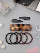 Набор для волос QF «Флоренс лео», 4 резинки 6.5 см, заколка - автомат 9 см, 2 заколки 4.5 см, чёрный, коричневый (комплект 6 шт) - фото 64203641