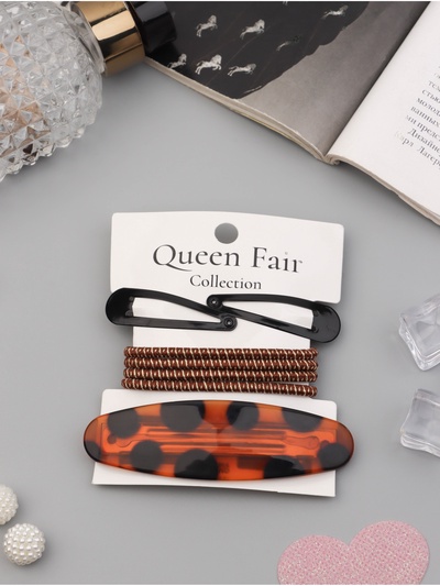 Набор для волос QF «Авиталь», 4 резинки 6.5 см, заколка - автомат 8 см, 2 заколки 4.5 см, чёрный, коричневый