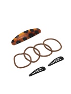 Набор для волос QF «Авиталь», 4 резинки 6.5 см, заколка - автомат 8 см, 2 заколки 4.5 см, чёрный, коричневый (комплект 6 шт) - фото 64659308