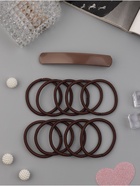 Набор для волос QF «Лилит», 10 резинок 6.5 см, заколка-автомат 9 см, коричневый (комплект 6 шт) - фото 33411195