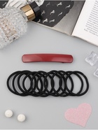 Набор для волос «Лилит» (10 резинок 6,5см, заколка-автомат 9 см) чёрный бордовый (6 шт) - фото 808647329