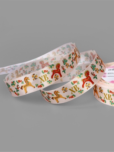 Лента атласная «Лошадки», 25 мм, 23±1 м, разноцветная