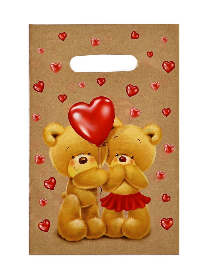 Подарочный пакет, полиэтиленовый, с вырубной ручкой, «Мишки», 20×30 см - Фото 1