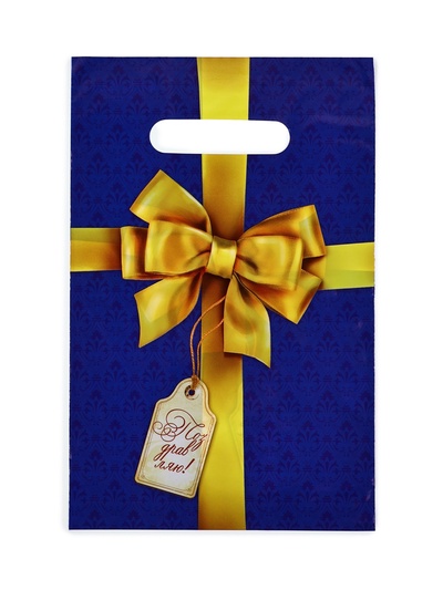 Подарочный пакет, полиэтиленовый, с вырубной ручкой, «Золотой бант», 20×30 см,