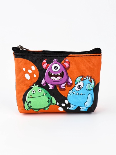 Кошелёк детский на молнии «Монстрики черный с оранжевым», 11 х 8,5 см