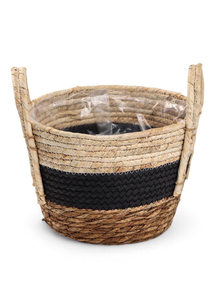 Кашпо плетёное для цветов «Инга», бежево-чёрное, набор 3 шт.