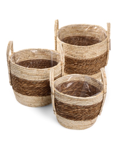 Набор кашпо «Инга», 3 шт., 20.5×25 – 25.5×28 – 27×33 см, светло-бежевое