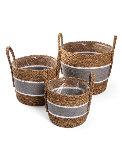 Набор кашпо «Инга», 3 шт., 20.5×25 – 25.5×28 – 27×33 см, серая полоса