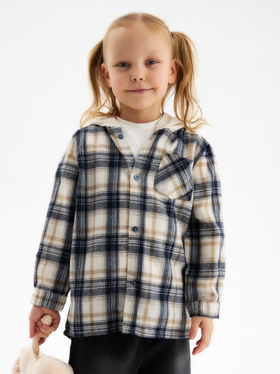 Рубашка детская фланелевая с капюшоном KAFTAN, размер 30 (98-104 см), серо-бежевая