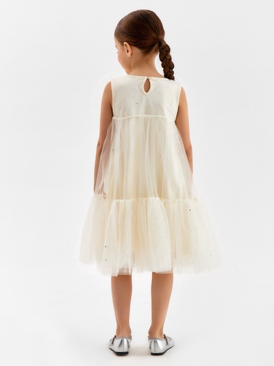 Платье нарядное для девочки MINAKU: PartyDress, цвет молочный, рост 140 см
