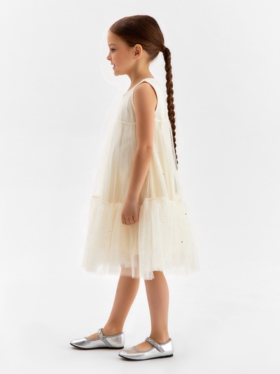 Платье нарядное для девочки MINAKU: PartyDress, цвет молочный, рост 140 см