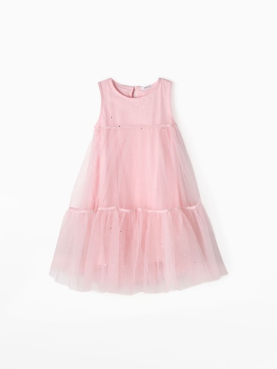 Платье нарядное однотонное для девочки MINAKU: PartyDress, розовое, рост 122 см