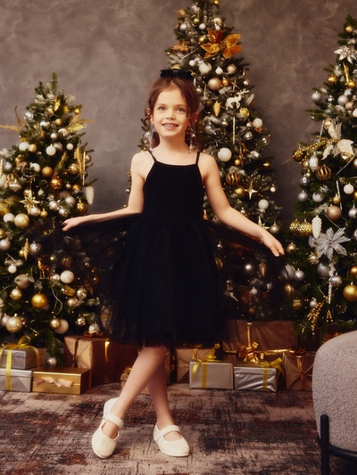 Платье нарядное для девочки MINAKU: PartyDress с пышной юбкой, чёрное, рост 92-98 см