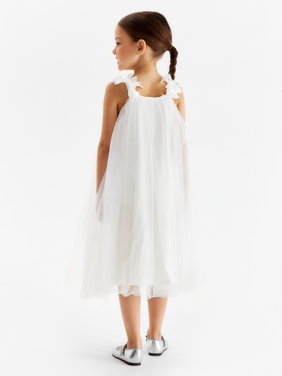 Платье нарядное для девочки MINAKU: PartyDress на бретельках, белое, рост 128-134 см