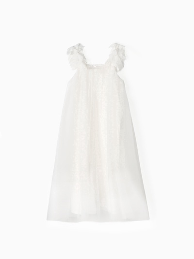 Платье нарядное для девочки MINAKU: PartyDress на бретельках, белое, рост 128-134 см