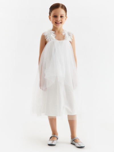 Платье нарядное для девочки MINAKU: PartyDress на бретельках, белое, рост 128-134 см