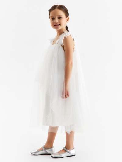 Платье нарядное для девочки MINAKU: PartyDress на бретельках, белое, рост 128-134 см