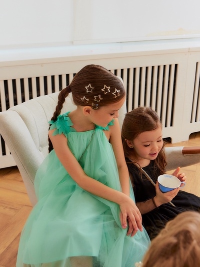 Платье нарядное для девочки MINAKU: PartyDress, цвет мятный, рост 110-116 см