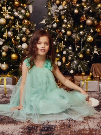 Платье нарядное для девочки MINAKU: PartyDress, цвет мятный, рост 110-116 см