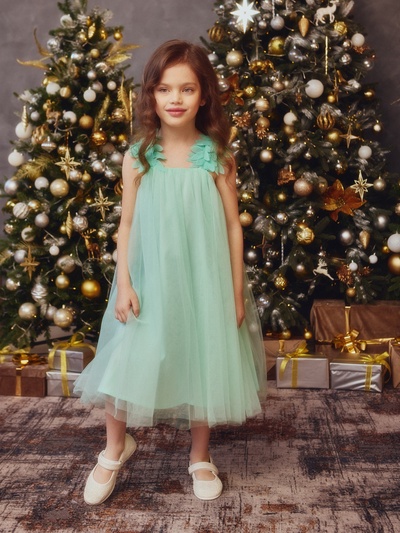 Платье нарядное для девочки MINAKU: PartyDress, цвет мятный, рост 140-146 см