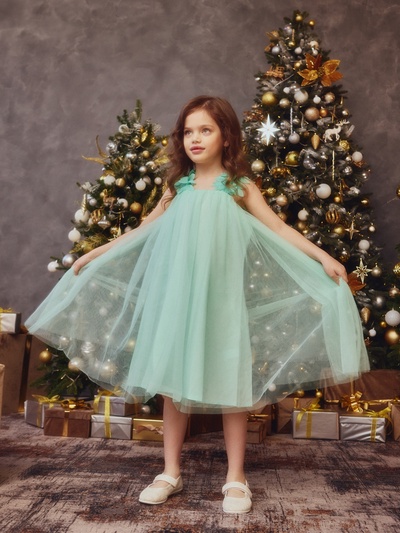 Платье нарядное для девочки MINAKU: PartyDress, цвет мятный, рост 140-146 см