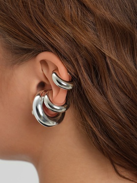 Серьги и каффы «Бублик», набор 4 шт. три дуги, цвет серебро