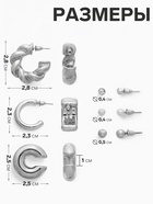 Набор серьги и каффы 8 шт. «Бублик» переплетение, цвет серебро 10826357 - фото 3403609