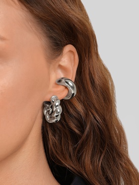 Набор серьги и каффы 8 шт «Бублик» переплетение, цвет серебро