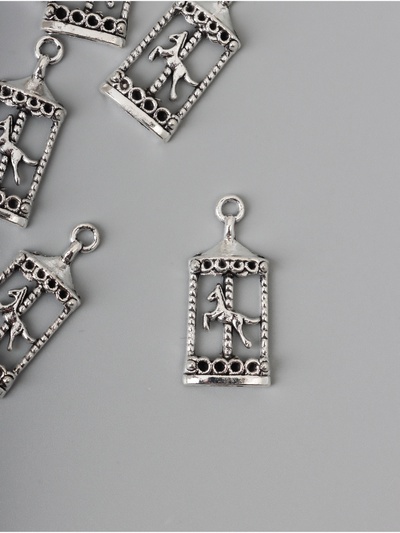 Декор-подвеска для творчества металл «Карусель с лошадкой», серебро, набор 10 шт., 3.3×1.5×0.4 см