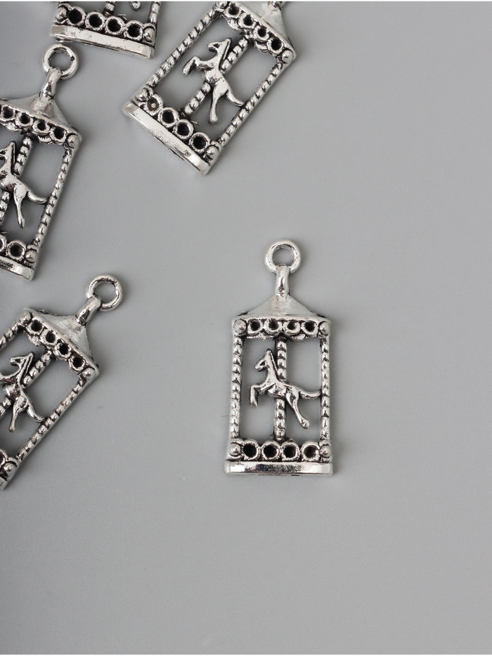 Декор-подвеска для творчества металл «Карусель с лошадкой», серебро, набор 10 шт., 3.3×1.5×0.4 см - Фото 1