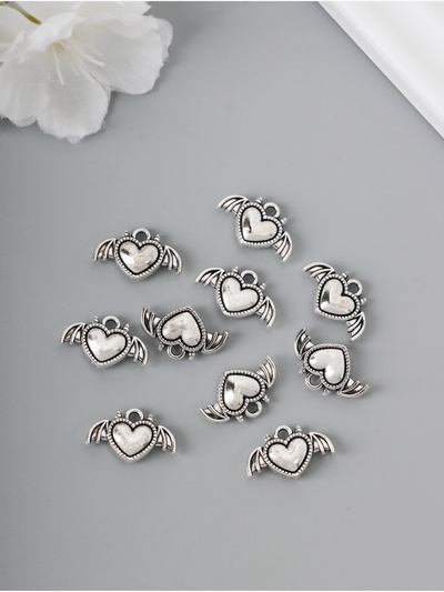 Декор для творчества металл «Сердце-чертёнок», серебро, набор 10 шт., 1.1×1.8×0.2 см
