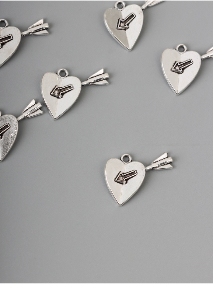 Декор для творчества металл «Сердце со стрелой», серебро, набор 10 шт., 1.8×2×0.2 см