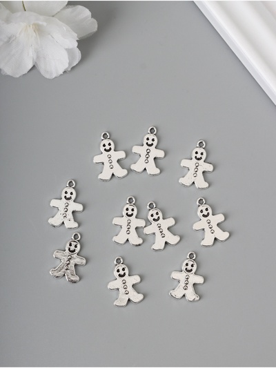 Декор для творчества металл «Имбирный пряник» серебро набор 10 шт. 1.9×1.1×0.2 см