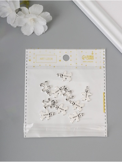 Декор для творчества металл «Имбирный пряник» серебро набор 10 шт. 1.9×1.1×0.2 см