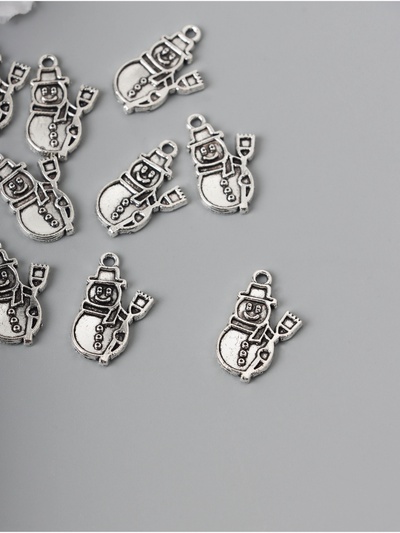 Декор для творчества металл «Снеговик с метёлкой» серебро набор 10 шт. 2.1×1.3×0.2 см